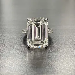 Luxury 100% 925 Sterling Silver Created Emerald cut 4ct Diamond Wedding Engagement Cocktail Women Rings Fine Jewelry whole P08281j