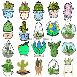 Cute Cactus Enamel Brooch Potted Green Plant Cartoon Apple Crazy Plant Water Saving Metal Badge Jewelry Accessories Lapel pins