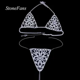 Sexy conjunto stonefans flor cristal lingerie corrente para mulheres sutiã calcinha valentine roupa interior jóias 231219