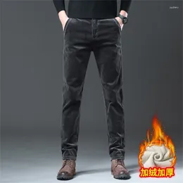 Pantalon pour hommes 2023 Automne / Hiver Peluche Chaud Velours côtelé Casual avec taille moyenne Manches droites Élastique Slim Fit