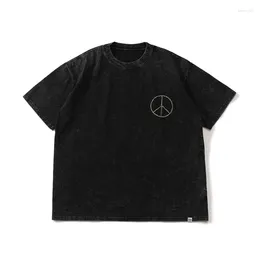 남성용 T 셔츠 고중 면화 튀김 튀김 눈송이 손수 만든 자수 가시와 함께 안티 전쟁 느슨한 여름 짧은 슬리브 티셔츠 트렌디