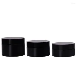 Garrafas de armazenamento 50pcs garrafa de boca larga frasco de plástico preto pet máscara vazia creme de cera de cabelo recipiente cosmético com tampa 50ml 80g 100ml 120ml