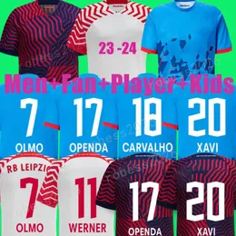 2023 2024 RBL Soccer Jerseys Leipziges 23 24 Football Terts Xavi Olmo Poulsen Forsberg Men Mensions Werner Openda Silva Player Version Men Kids Kits Sets