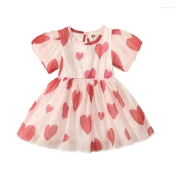 Robes de fille enfant en bas âge bébé robe de saint valentin manches courtes bouffantes coeur imprimé a-ligne princesse