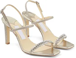 2024 Perfekt kvinnliga sandaler skor bladkristall utsmyckade pumpar feminin dam sexig stilett klackar fest aftonklänning guld vit gladiator hög klack sandal eu35-43