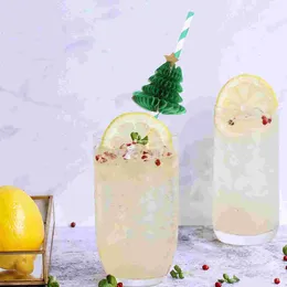 Copos descartáveis canudos 10 peças árvore de natal design favo de mel papel para beber