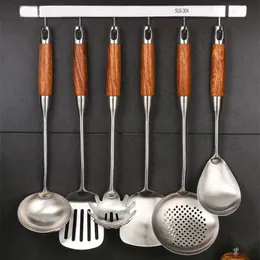 Pişirme Mutfak Mutfak 304 Paslanmaz Çelik Tensiller Set Pişirme Aksesuarları Mutfak Outils Wok Spatula Gadgets Alet sapı Yuvalı Pirinç Kaşığı 231219