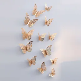Adesivo de parede de borboleta vazada 3d, 12 peças, para decoração de casa, faça você mesmo, para quartos infantis, festa, casamento, geladeira, borboleta