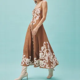 Австралийская женская дизайнерская одежда, придворное выпускное платье, элегантное облегающее однобортное льняное платье-бретелька с вышивкой