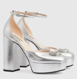 2024 elegante sandálias de casamento nupcial sapatos femininos salto de cristal Gouble-G plataforma bomba de couro patente senhora dedo do pé redondo bombas de plataforma senhora salto alto EU35-42