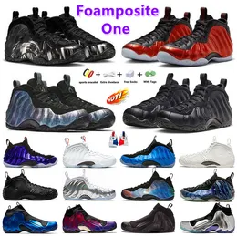 Foamposite One Mens Basketbol Ayakkabıları Penny Hardaway Tasarımcıları Metalik Kırmızı Kraliyet Beyaz Galaxy Üniversitesi Kırmızı Paticle Bej Pure Mens Trainers Spor Kekikler Boyut
