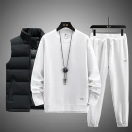 Tuta da jogging casual Tre set da 3 pezzi Gilet da uomo con coulisse Pantaloni sportivi Giacca con cerniera Abiti sportivi Tute sportive maschili con cappuccio 231220