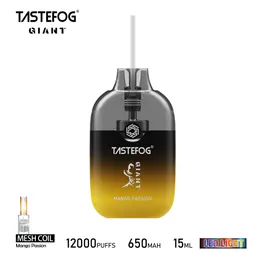 Atacado descartável vape e-cigarro puff 12000 cristal claro rgb Tastefog gigante puff 12k 15ml 12 sabores entrega rápida