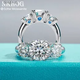 Solitaire Ring nkhog 3 pedras 5ct anéis de moissanita para mulheres Casamento de noivado 925 Sterling Silver Ring D Color VVS Lab