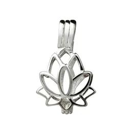 Lotus Flower Blossom Pendant Small Lockets 925 Sterling Silver Gift Love Wishing Pearl Cage 5 Pitch2721