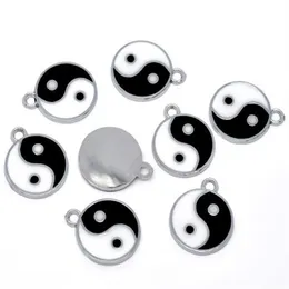 100st Silver Tone Emamel Yin Yang Charm Pendants 25x20mm310h