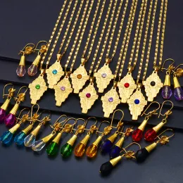 Ensembles de bijoux boule de perles hawaïennes, colliers avec pendentif croix en or jaune 14 carats, boucles d'oreilles en cristal coloré, Guam micronésie Chuuk Pohnpei