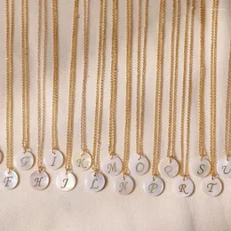 Pendant Necklaces ALLME Trendy 18K Real Gold Plated Brass 26 Letter White Natural Shell Round Coin Choker Necklace For Women Jewellery