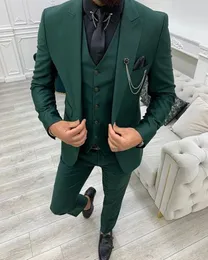 민족 의류 2023 Green Lapel Slim Fit Men Suits 3 조각 턱시도 Terno Masculino Blazer 세트 신랑 웨딩 무도회 의상 Homme 231219