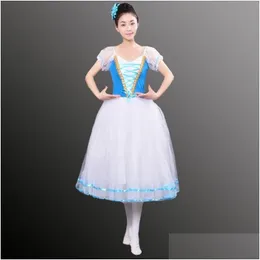 Bühnenkleidung Romantische Tutu Giselle Ballettkostüme Mädchen Kind Velet Langes TLE-Kleid Skate Ballerina Puffärmel Chorus Dressstage Drop D Dhuwq