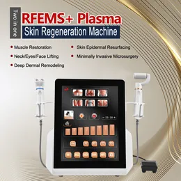 Resurfacing de pele de plasma não invasivo, contorno facial, EMS RF, redução de rugas, tratamento de acne, aparelho de massagem anti-envelhecimento com 2 alças