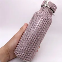 Bottiglie d'acqua Bicchiere Glitter Pratica bottiglia termica in acciaio inossidabile con strass finti per regalo
