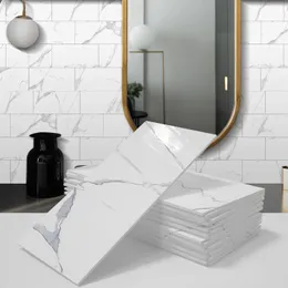 Soyul ve çubuk backsplash pvc fayans 4 inç x 8 Beyaz mermer kendi kendine uygun mutfak banyo çamaşırları için duvar karoları üzerinde