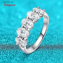 Solitaire Ring Smyoue 4*6mm Oval Cut Cut Full Moissanite Ring for Women 5 Stone Lab Diamond Half Band Band Jewelry 925 Sterling Silverl231220