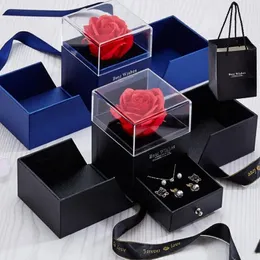 Schmuckschachteln Eternal Rose Blumen Schmuck Geschenkbox Ringohrring Halskette Aufbewahrungsboxen Hochzeit Weihnachtsgeschenkverpackung Display Schmuckkoffer 231219