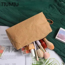 Sacos cosméticos senhoras vintage luxo biodegradável lavável à prova dwaterproof água levante-se marrom papel kraft beleza bolsa saco organizador