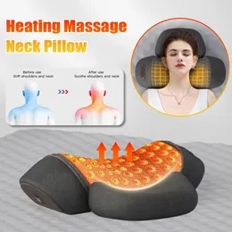 Massageando travesseiros de pescoço elétrico massageador de pescoço travesseiro vibração aquecimento massagem pescoço tração maca suporte coluna cervical alívio da dor sono relaxar 231220