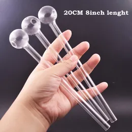 Large Size 20cm(8inch) Length Glass Oil Burner Pipe Thick Pyrex Transparent Glass Pipes for Smoking Bubbler Tube Dot Nail for Smoker Tools Smoking Accessories