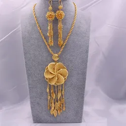 Dubai 18K Gold Farbe Schmuck Sets für Frauen Indische Äthiopien Halskette Anhänger Ohrringe Set Afrika Saudi-Arabien Hochzeit Party Geschenk2650