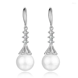 Dangle Earrings 925 Sterling Silver Exquisite Zircon 12mm Pearl Long for Women Christmas Valentine'sDayファッションジュエリーギフト卸売