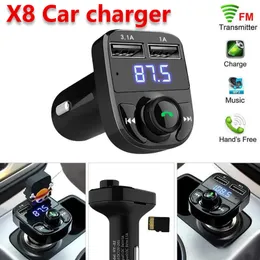 新しいFM50 X8 FMトランスミッターAUXモジュレーターBluetooth Car Kit Bluetoothハンズフリーカーオーディオレシーバー3.1AクイックチャージデュアルUSBカーCボックス付きデュアルUSBカーC