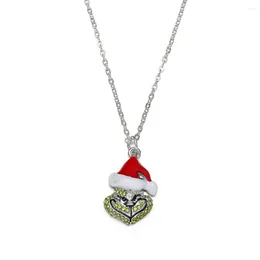 Pendant Necklaces Santa Hat Heart Enamel Crystal Christmas Gold Color Fashion Choker Jewelry For Women Girls Gifts Adornment