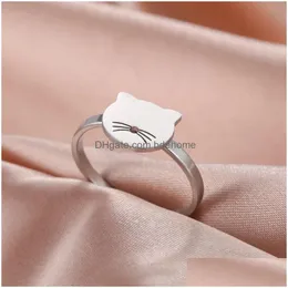 Couple Rings Stainless Steel Women S Ring Simple Heart Butterfly Moon Phase Geometric Finger Rings Wedding Gift For Lover Wholesale 22 Dhe4X