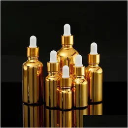 Perfume Bottle Per Bottle 50 Pieces Of 5-100Ml Dropper Golden St Glass Essential Oil Refillable For Mas Aromatherapy Drop Delivery Hea Dhv7H