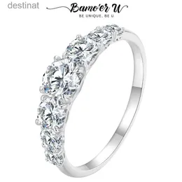 Solitaire Ring Bamoer U 1.4CT Moissanite Yüzük Yuvarlak Kesme 7 Taş Laboratuar Elmas parmak Yüzüğü Kadın Sterlling Gümüş Düğün Hediyesi D Renk VVS1L231220