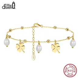 Pants Effie Queen Fashion 14k Gold Chain Anklet med Pearl Fourleaf Clover för kvinnor Summer Beach Anklets Foot Chains SMEEXKE SA54