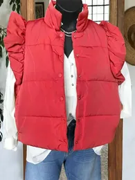 Casual acolchoado plissado colete botões colarinho bolso sólido leve outerwear para outono inverno roupas femininas 231220