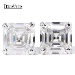 Transgems 14K أبيض الذهب Asscher Cut Moissantie Diamond Stud أقراط للنساء 4CTW 7MM ASSCHER 2CT كل Moissanite F Color Y20062769