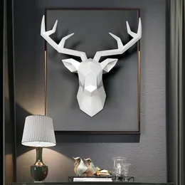 3D Deer Head Sculpture Home Decoration Accessories Geometric Deer Head Abstract Sculpture Room Wall Decor Resin Deer Head Statue T263y