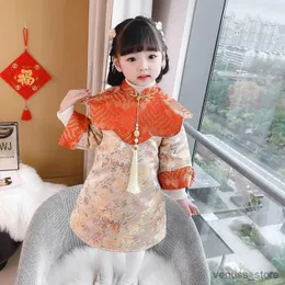 Платья для девочек, детская новогодняя одежда, детское платье Tang Cheongsam Qipao для девочек, зимнее детское платье с вышивкой на хлопчатобумажной подкладке, одежда для малышей, Vestidos