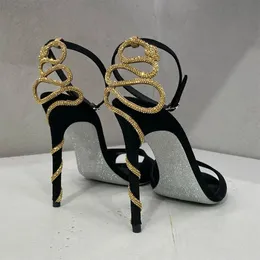 Snake Spiral Ankle Buckle High Heels Sandals Brand Designer Open Round Toe Summer Shoes for Women Party Pumps 231220