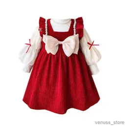 Mädchenkleider Mädchen süße Prinzessin Sets Kinder Kinder Baby Verdickung Winter Bowknot Kleid+ Hemd Anzüge Geburtstagsfeier Weihnachten Neujahr