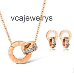 Designer Earrings jewelry sets for women rose gold color double rings earings necklace titanium steel sets hot fasion