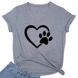 Mulheres Camisetas Mulheres Camisa Dog Love Print Camiseta Manga Curta V Pescoço Solto T-shirt Senhoras Causal Tee Mama Tops