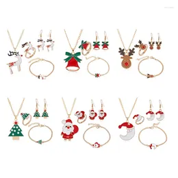 Colar brincos conjunto de jóias de natal pingando óleo velho elk bell pulseira anel presente do feriado decoração