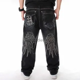 Herr jeans co man lös baggy jeans hiphop skateboard broderi denim slacks byxor mäns svarta byxor kinesisk storlek 30- l231220